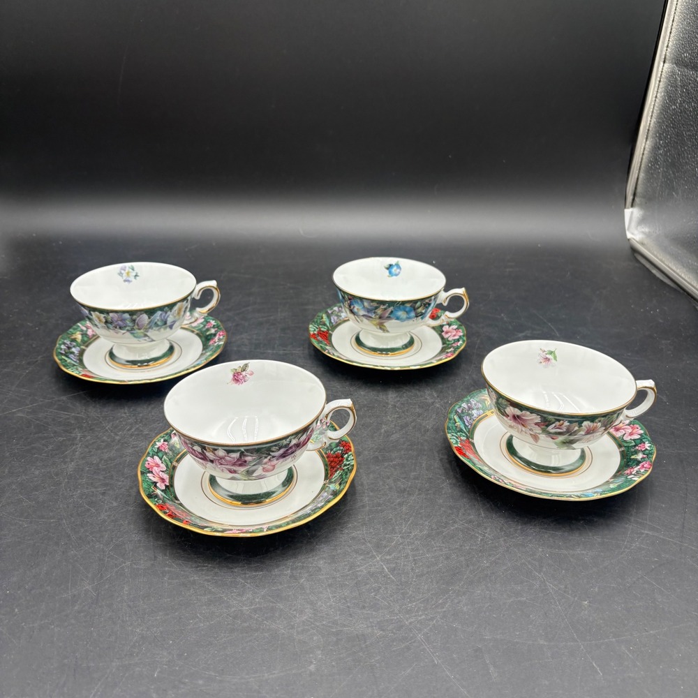 Bradford Editions Lena Liu Hummingbird Garden Tea Cup Saucer Set of 4 88662